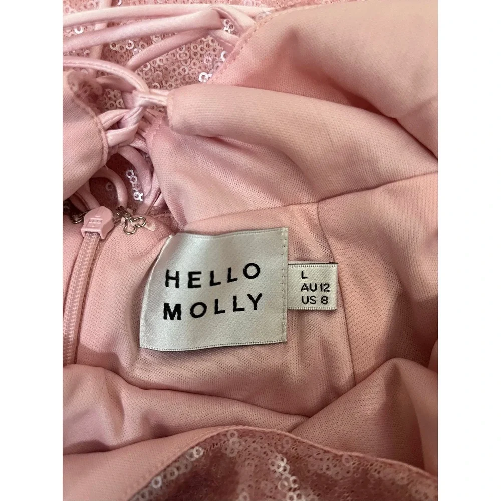 Hello Molly Pink Sequin Halter Neck Cowl Neck Bodycon Mini Dress US 8 AU 12 - Picture 4 of 5
